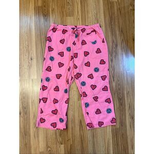 Life Is Good Women's Heart Print Drawstring Cotton Pajama Pants Pink Red Large